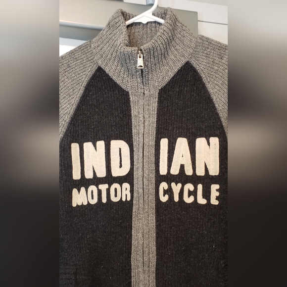 Indian Motorcycle Zip up Sweater Embroidered Logo 2000s does 1950s Medium - Picture 2 of 6